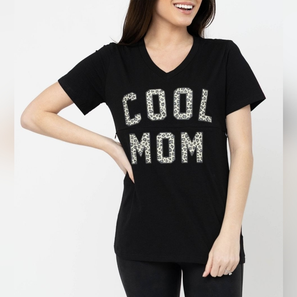 Leopard "cool mom" v-neck nursing tee